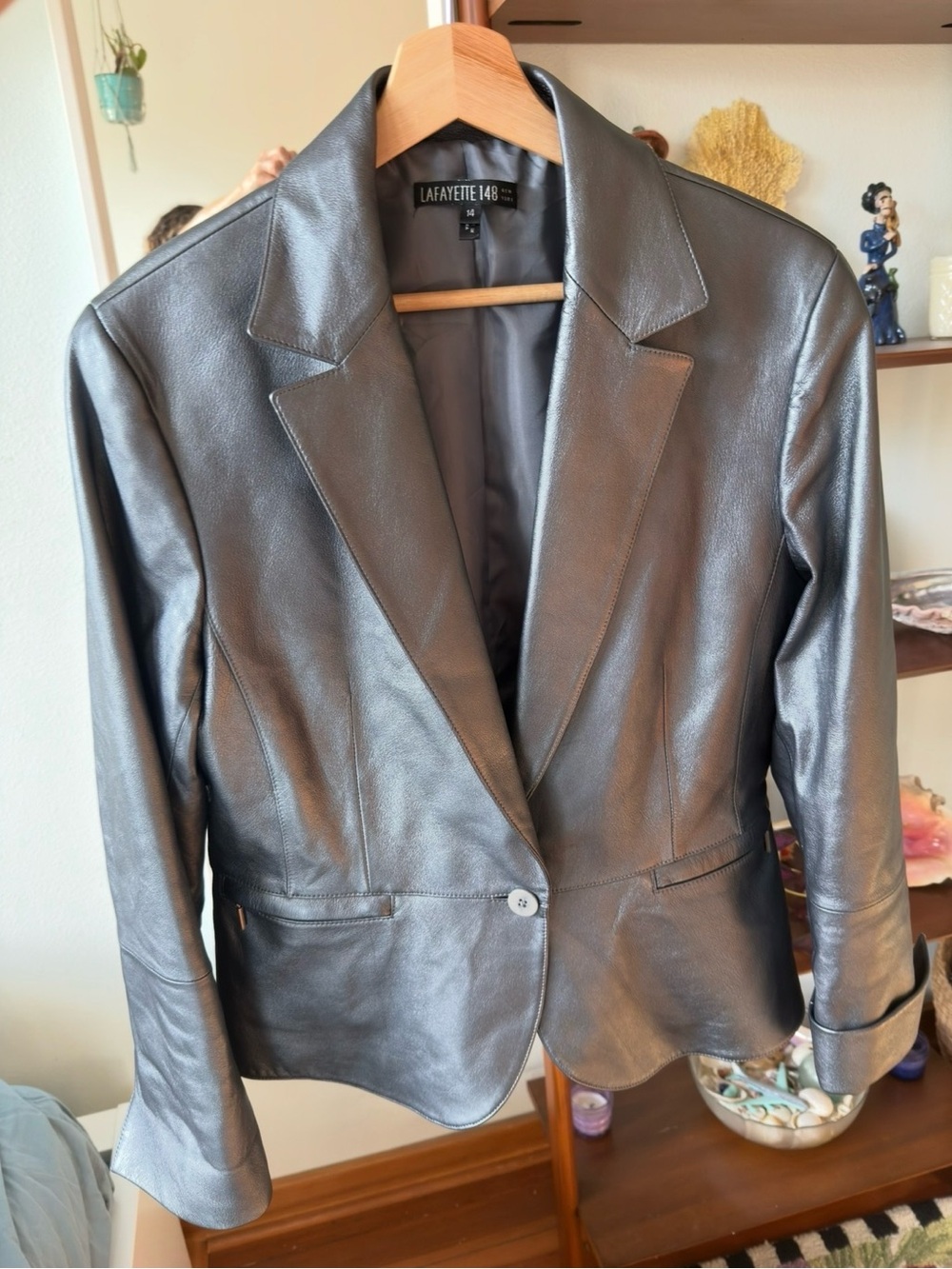 Lafayette 148 New York Pewter Leather Blazer / Jacket in excellent condition.